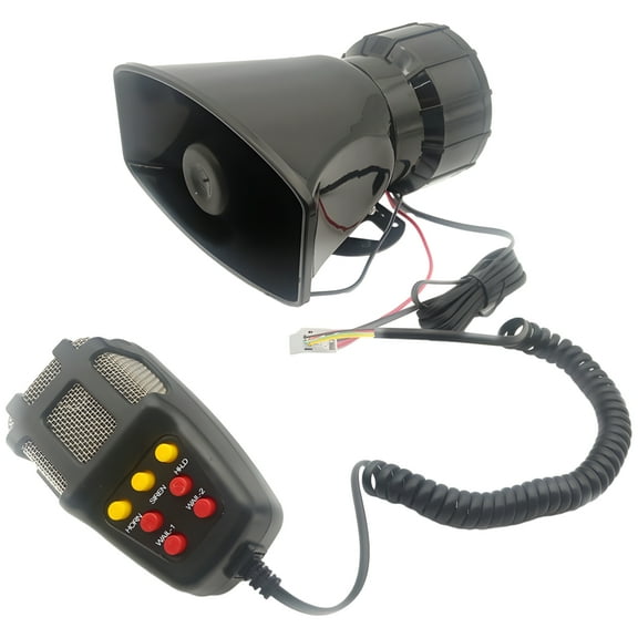 Car Siren Horn 12V 100W, 7 Tone Loudspeaker with Microphone PA System, Multi-Sound Alarm Speaker, Remote Control, Square Mouth, Universal for Car Truck SUV Emergency Warning and Security