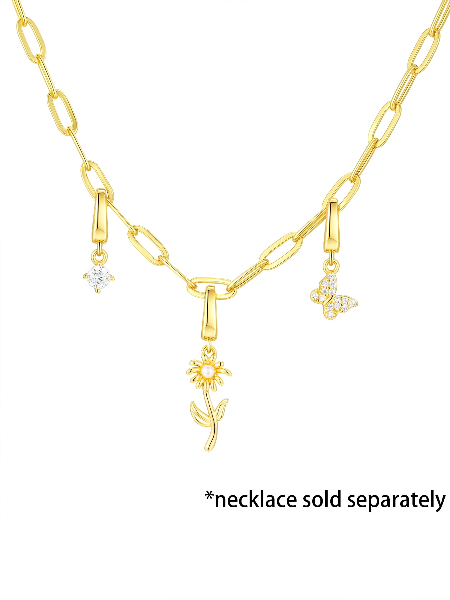 Brilliance Fine Jewelry Simulated Diamonds Flower Charm Set in 14KT Gold Plated Sterling Silver