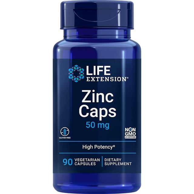 Suplemento Zinc Caps 50 Mg Alta Potencia Antioxidante e Inflamatoria 90 Cápsulas Vegetarianas Life Extension LES-954535
