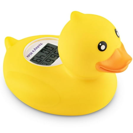 Todays Kids Bath and Room Thermometer and Clock, Fahrenheit and Celsius Baby Bath Thermometer, Duck
