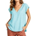 thumbnail image 2 of Women's Summer Casual V-Neck Striped Short Sleeve Top, 2 of 8