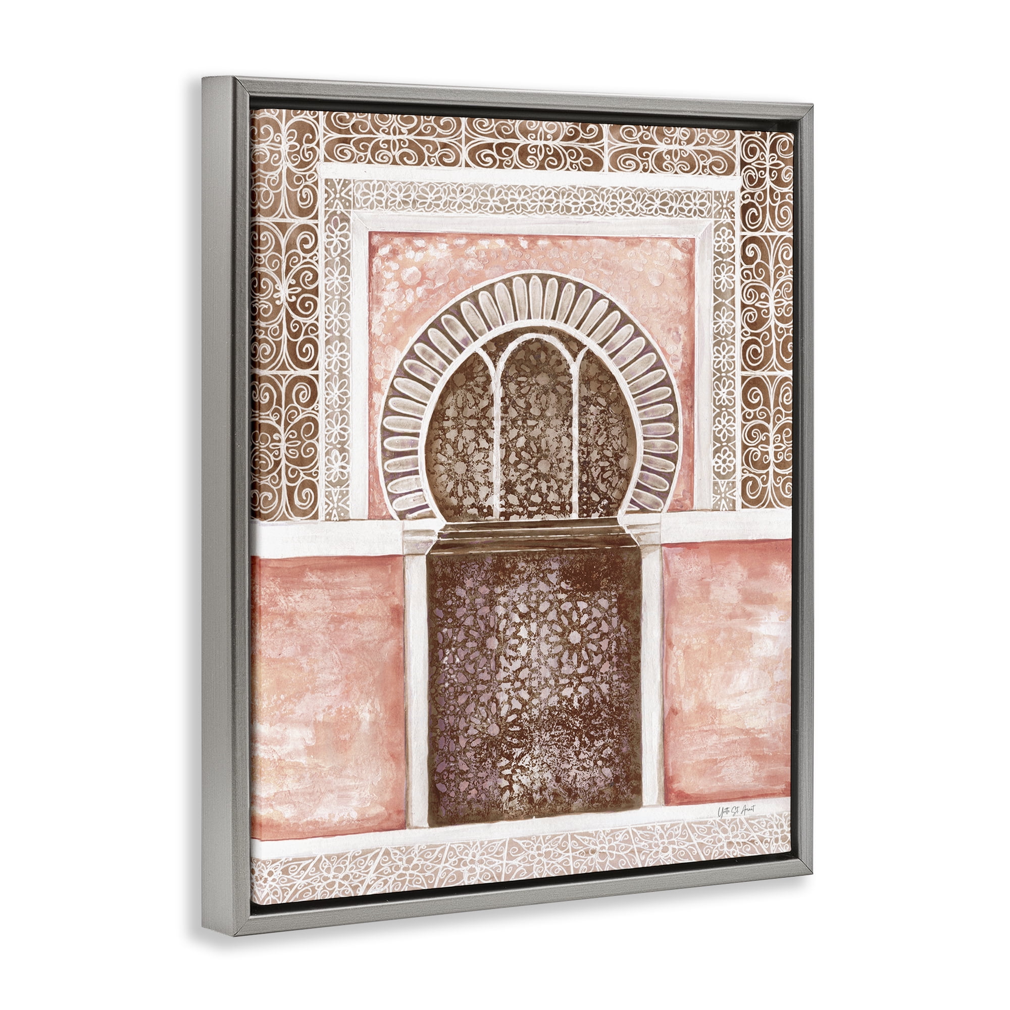 Stupell Industries Moroccan Tiled Alcove Buildings & Architecture Painting Gray Floater Framed Canvas Art Print Wall Art, 17 x 21