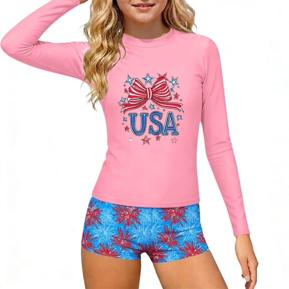 Girls 2-Piece Swimsuit UPF 50 Rash Guard Long Sleeve Quick Dry Multicolor 4-16,Size 160