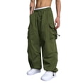 thumbnail image 1 of Pantalones cargo ZAFUL con bolsillo plano en paracaídas para hombre, color verde oscuro, XL, 1 of 5