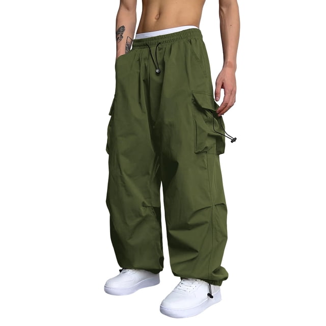 Pantalones cargo ZAFUL con bolsillo plano en paracaídas para hombre, color verde oscuro, XL