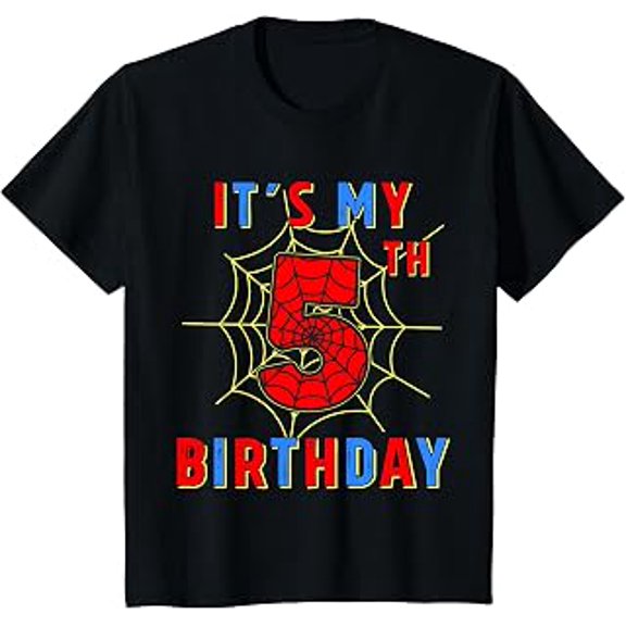 Its My 5th Birthday, Five Year Old, Spider Web, Birthday Party, Short Sleeve T-Shirt