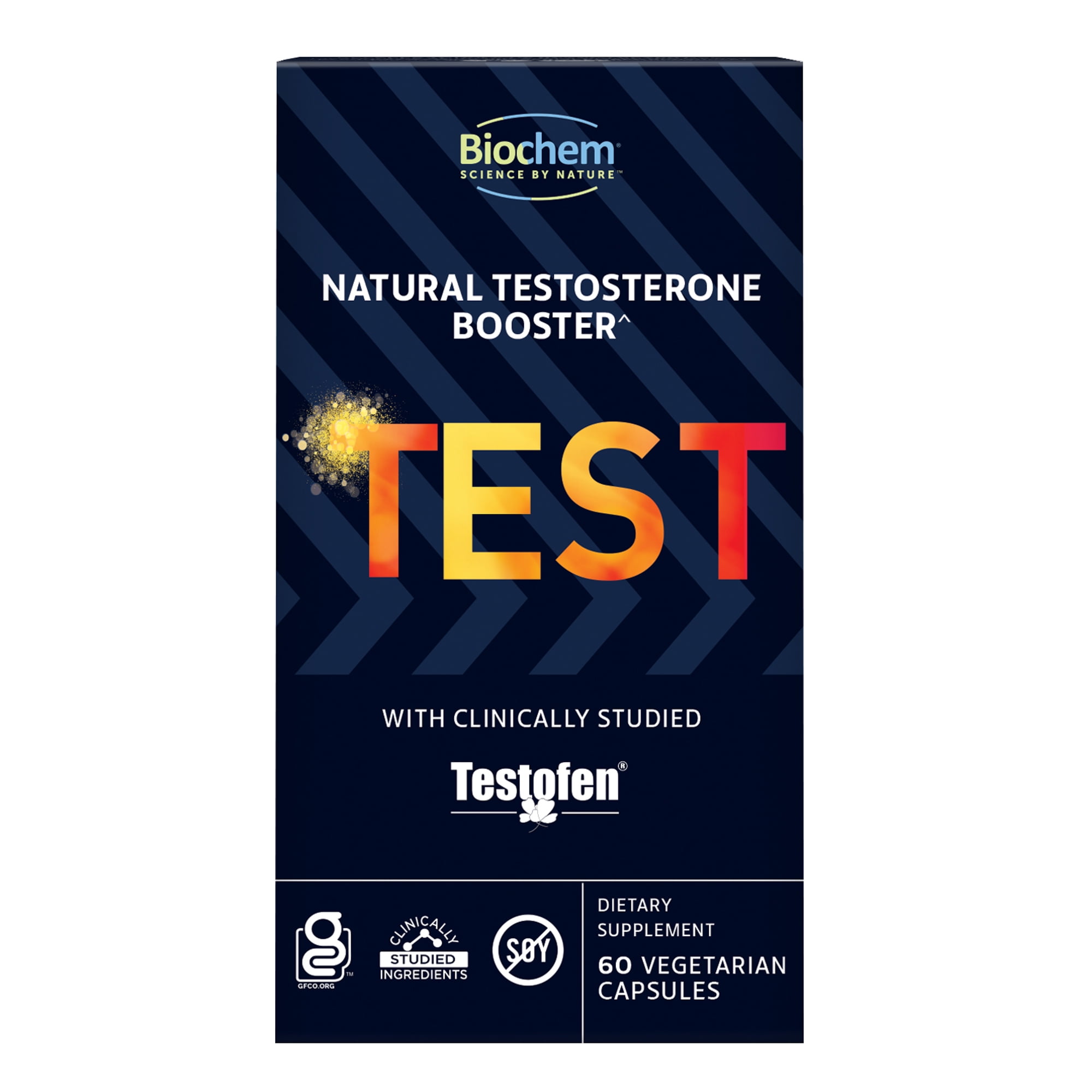Biochem Test, Natural Testosterone Booster, 300mg Testofen, 60 capsules, Certified Vegetarian and Gluten Free, Kosher, Keto Friendly