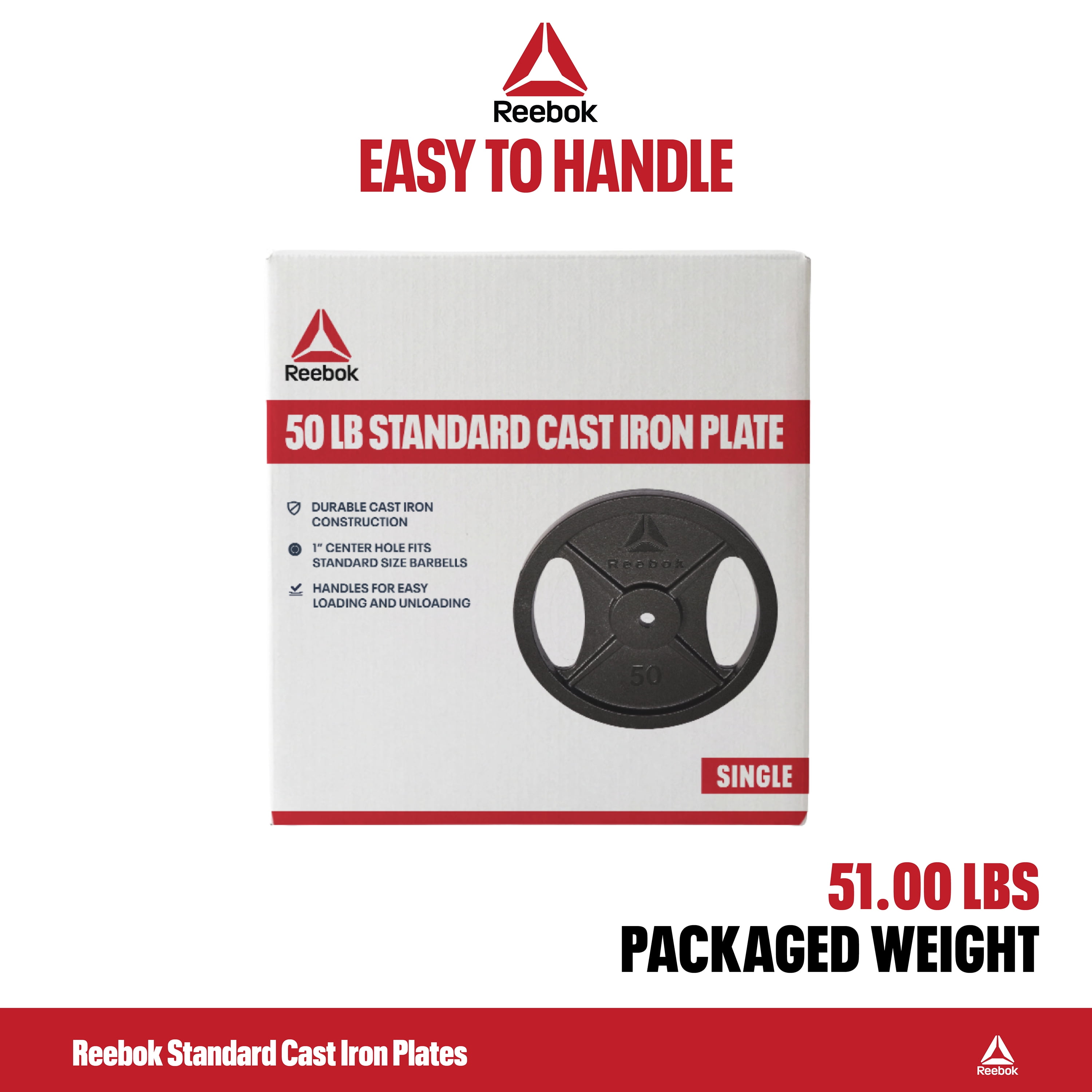 Reebok 25lb Standard Cast Iron Precision Weight Plate with 2-Grip