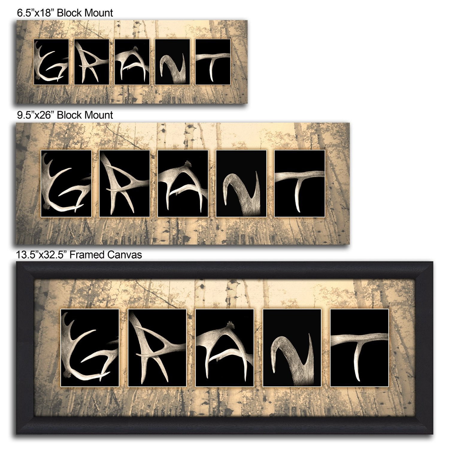 Personalized Antler Name Canvas Wall Art, Live Previews, Choose Each Photo, Multiple Options