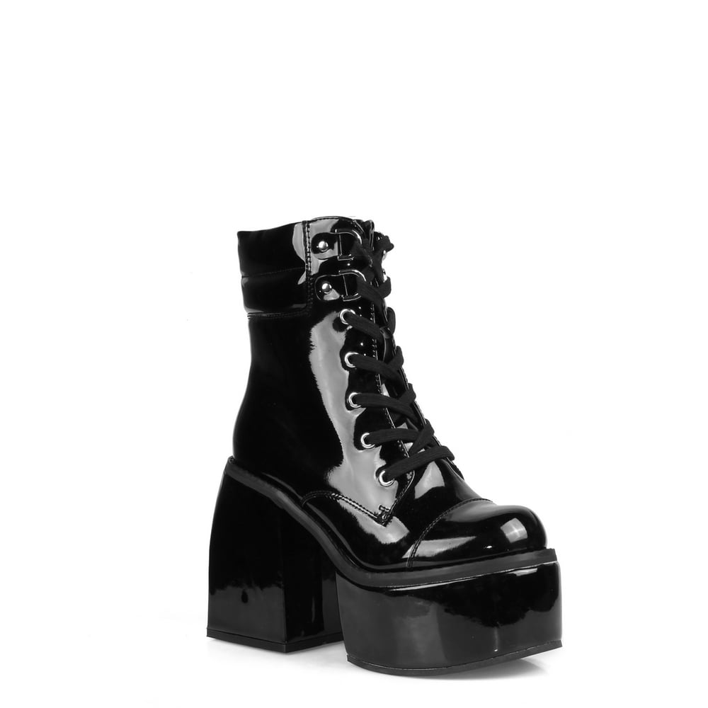black patent block heel boots