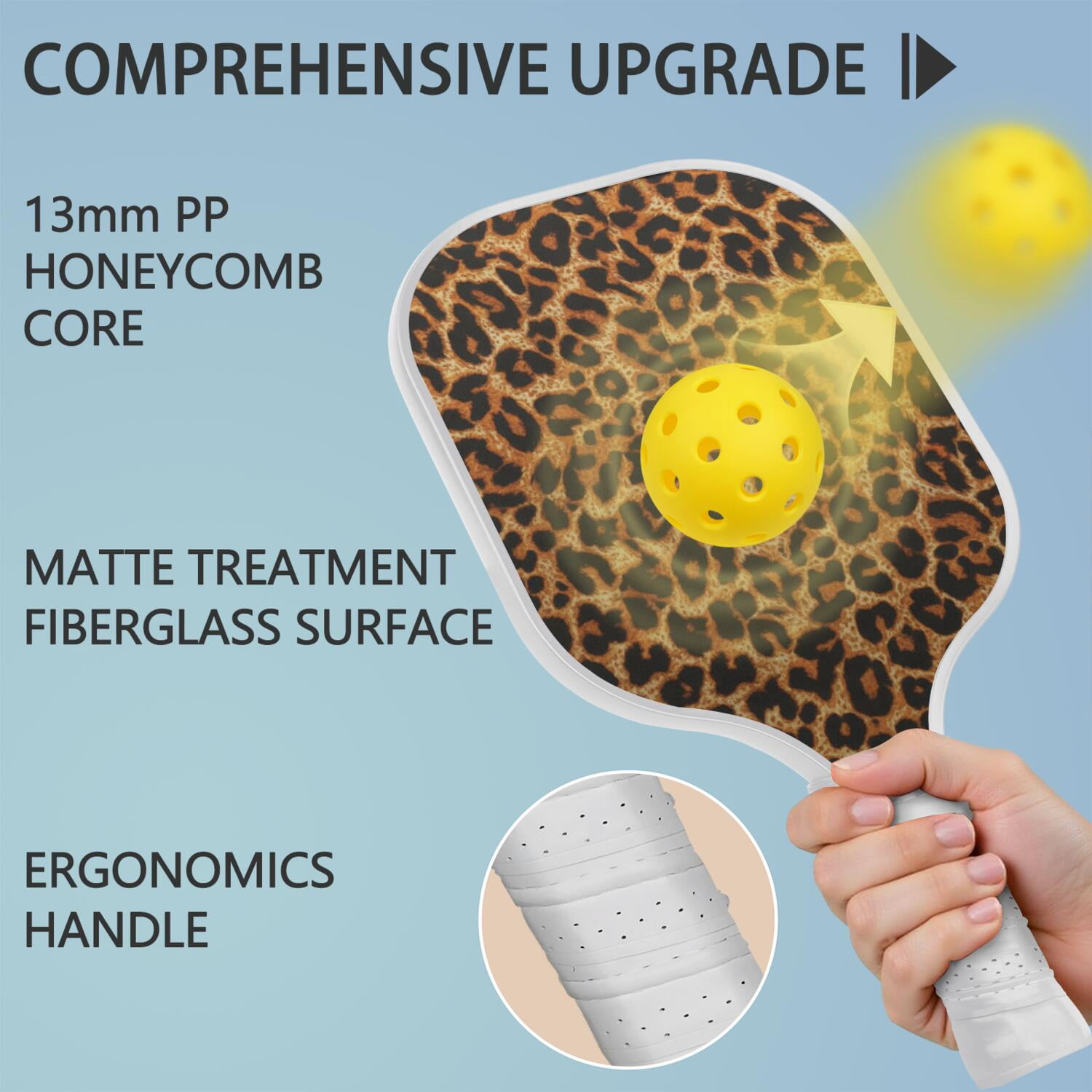 Pickleball Paddles Set Of 2, Fiberglass Surface, Animal, Leopard Print, 4 Balls & Bag
