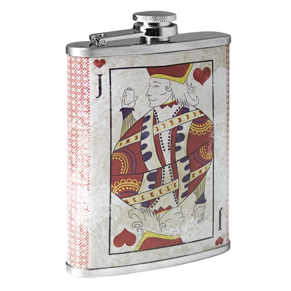 American Art Decor 8 oz Liquor Flask – Jack of Hearts Stainless Steel Hip Flask | Heavy Duty, Leak - Proof | Novelty, Funny Flask for Men and Women (5.5" x 4" x 1.25")