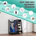 thumbnail image 2 of HUJHKIO Golf Bag Storage Organizer for Garage, Premium Wooden Golf Bags Rack with Wheels, Easy Assemble Golf Club Stand/Holder Suitable for Garage Home Simulator and Office, Black, 2 of 7