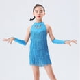 thumbnail image 3 of Otqutp Girls Sequin Tassel Dress Fringe Rhinestone Cut Out Ballet Dresses Halter Cute Shinny Dancewear with Gloves, 3 of 8