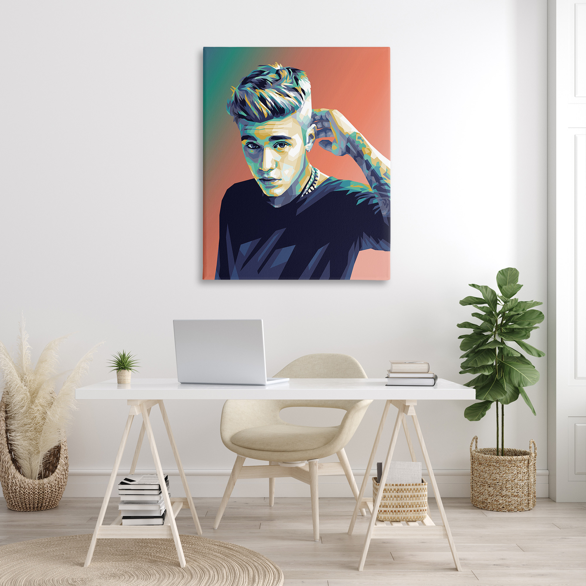 Stupell Industries Pop Culture Justin Portrait Abstract Painting Gallery Wrapped Canvas Art Print Wall Art, 36 x 48