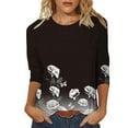 thumbnail image 1 of Pompotops Mode Femme T-shirt Imprimé Mi-Longueur Manches 3/4 Blouse Col Rond Hauts Décontractés Liquidation, 1 of 4