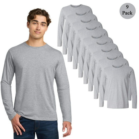 Gildan Softstyle Long Sleeve T-Shirt for Men, 9 Pack Classic Fit Taped Neck Sport Grey Tee, S