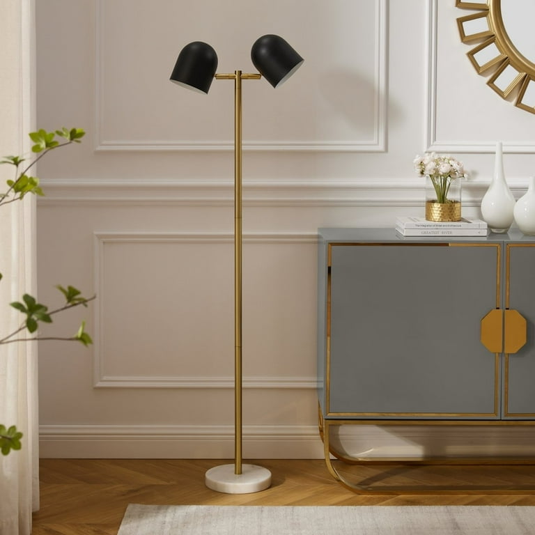 Paetyn Floor Lamp 6ft Power Cord Foot Switch 2 Lights Sturdy Metal Frame Heavy Marble Stone Base