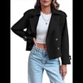 thumbnail image 2 of Chaqueta Gabardina Informal Holgada de Larga con Doble Botonadura y Solapa con Muescas para Mujer, con Bolsillos. Negro M, 2 of 8