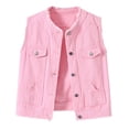 thumbnail image 2 of Frayed Denim Vest Jacket for Women Sleeveless Ripped Lapel Collar Button Up Lightweight Slim Fit Cropped Outerwear, 2 of 7
