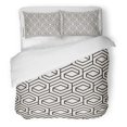 thumbnail image 1 of ABPHQTO Juego de ropa de cama de 3 piezas con diseño de entramado abstracto, rejilla geométrica monocromática moderna, funda nórdica negra Simple con 2 fundas de almohada, 1 of 1
