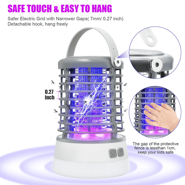 HUNTINGOOD Bug Zapper,Powerful Insect Killer,Mosquito Zapper,Portable  Standing or Hanging for Indoor,365NM UV Lamp,Chemical Free,Child Safe-Spare  Bulb