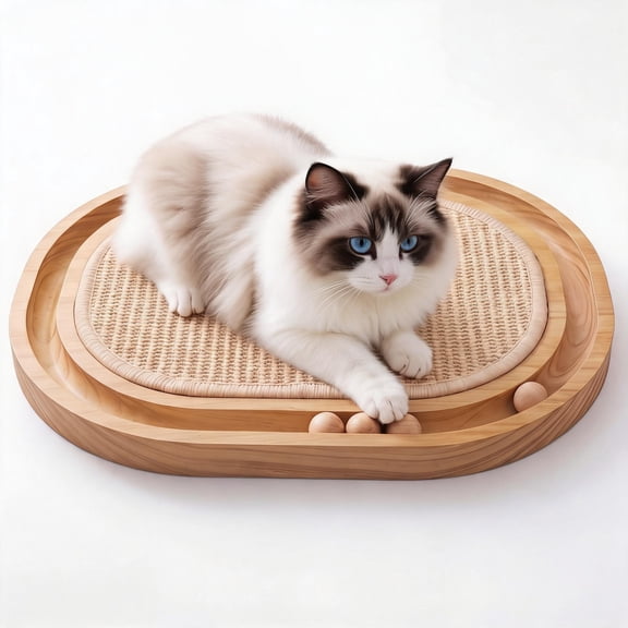 Interactive Cat Scratcher with Ball Track & Detachable Sisal Pad – Replaceable Scratching Board for Indoor Cats, Furniture Protector with Catnip Toy