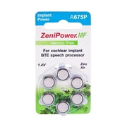 ZeniPower Mercury Free (0% Hg) Extra High Power Cochlear Implant BTE Speech Processor Batteries Zinc Air 1.4V Size 675P, 675CI, Implant Plus (240 Batteries)