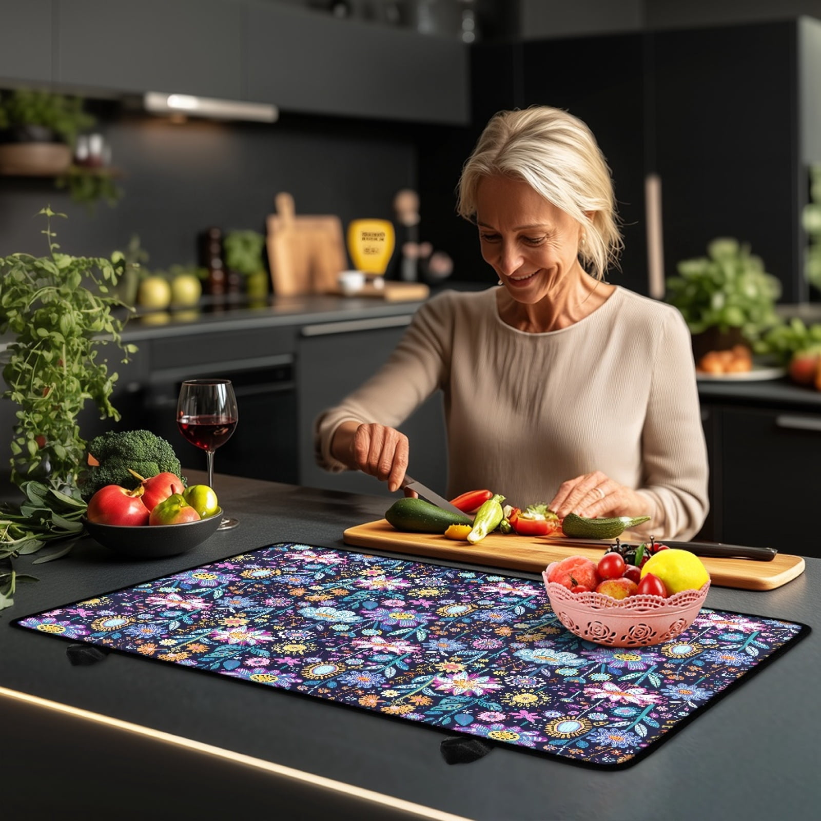 Renewold Stove Cover Glass Stove Top Cover Protector Heat Resistant Non-slip Stove Burner Cover Prevent Scratching Cooktop Mat for Kitchen Counter, Hippie Flower Lotus Violet