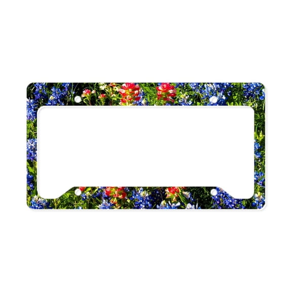CafePress - Texas Bluebonnets License Plate Holder - Aluminum License Plate Frame, License Tag Holder