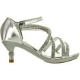 thumbnail image 2 of Forever Glamour-28 Kids Rhinestone Flower Sparkling Bling Heel designed Dress Sandals, Silver, 2, 2 of 4