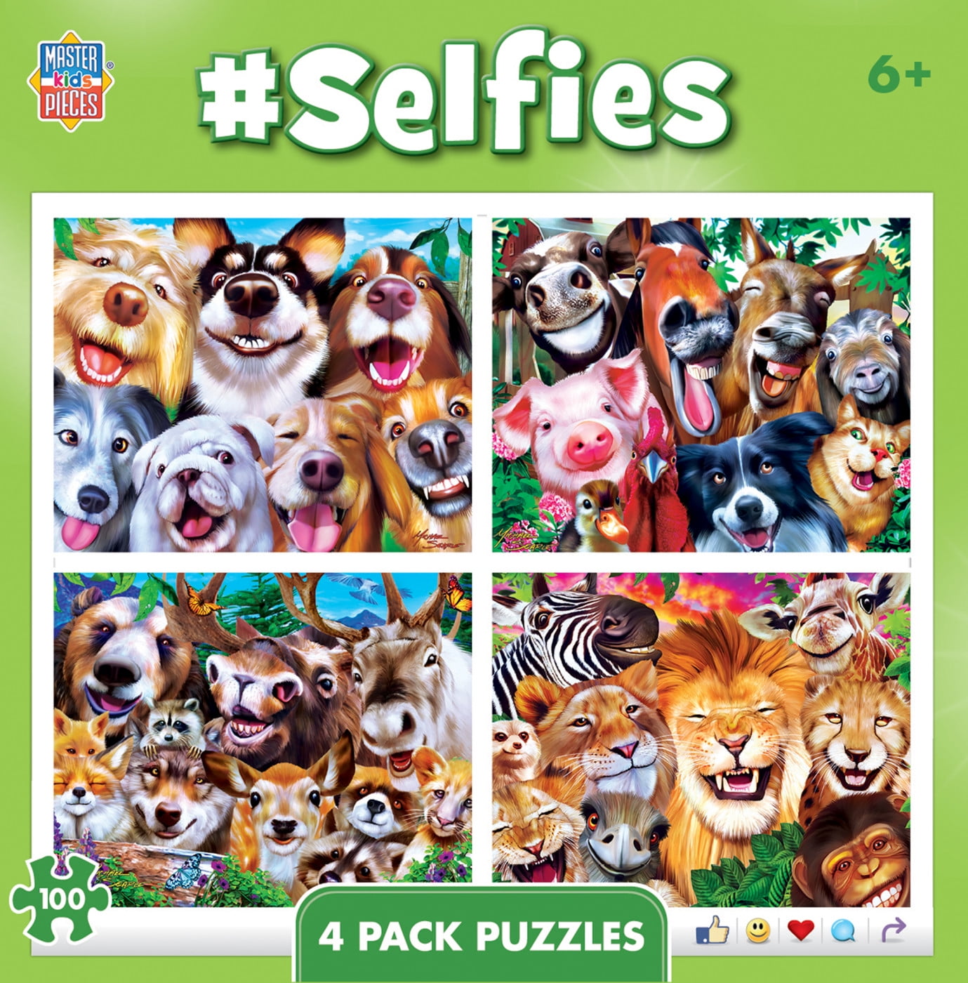 MasterPieces Kids Puzzle Set - Selfies 4-Pack 100 Piece Jigsaw Puzzles