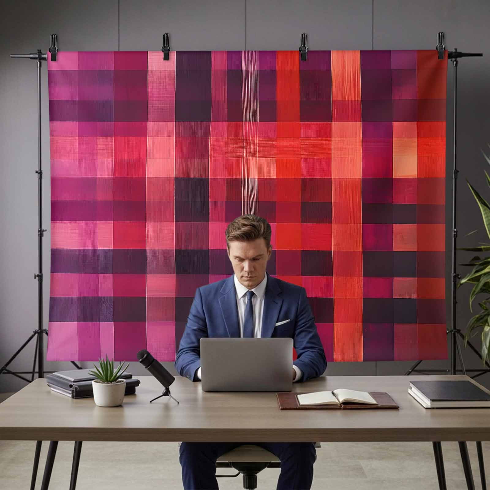 Red Purple Backdrop for Photography,Fabric Photo Background Backdrop,Modern Striped Plaid Abstract Oil Painted Photo Booth Background for Portrait Photoshoot Video Wedding Decoration Banner 7x5ft