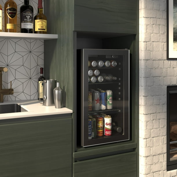 Okada Beverage Refrigerator Or Wine Cooler With Glass Door For Beer Soda Or Wine 90 Can