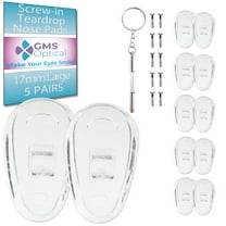GMS Optical 17mm X-Long Length / 6mm Medium Width – Tear Drop Screw-In Soft Silicone Nose Pads for Glasses, Eyeglasses & Sunglasses with Screws & Screwdriver (5 Pair, Clear)