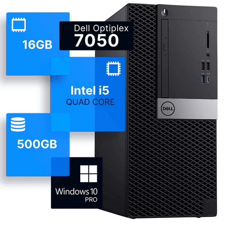Pre-Owned Dell Optiplex 7050 Tower Desktop Computer | Quad Intel i5 (3.2) | 16GB DDR4 RAM | 500GB SSD Solid State | Windows 10 Professional | Home or Office PC