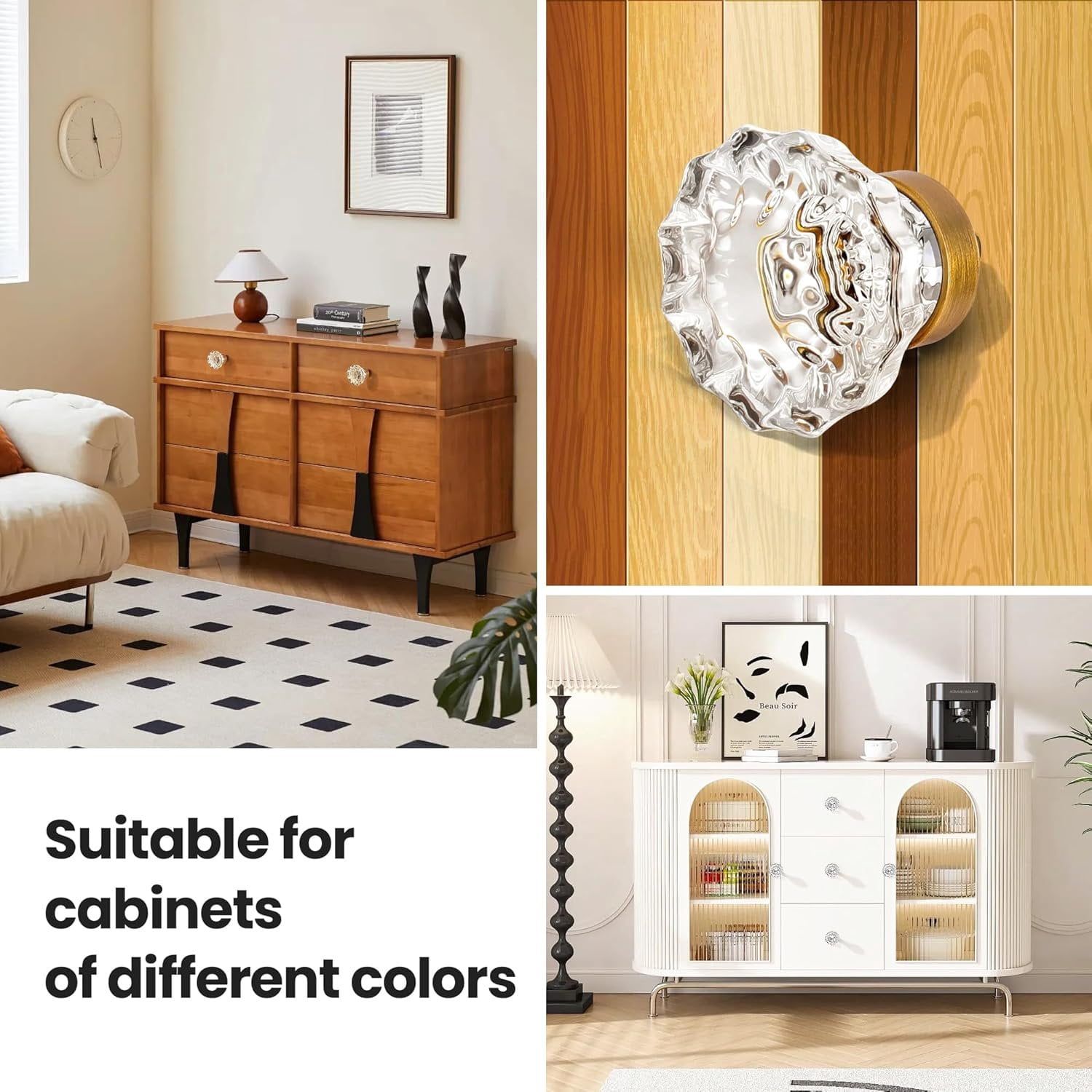 Cabinet Knobs  Cabinets Knob 8 Pack, Antique Brass Small Pull Clear  For Closet Dresser Drawers Cupboard Wardrobe, Solid Alloy Retro Pulls Single-Hole Old Fashioned Handle