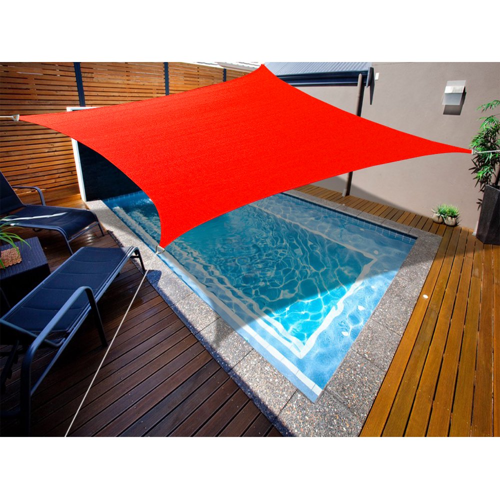 Rectangular Tomato Red Waterproof Woven Sun Shade Sail For Patio Pool