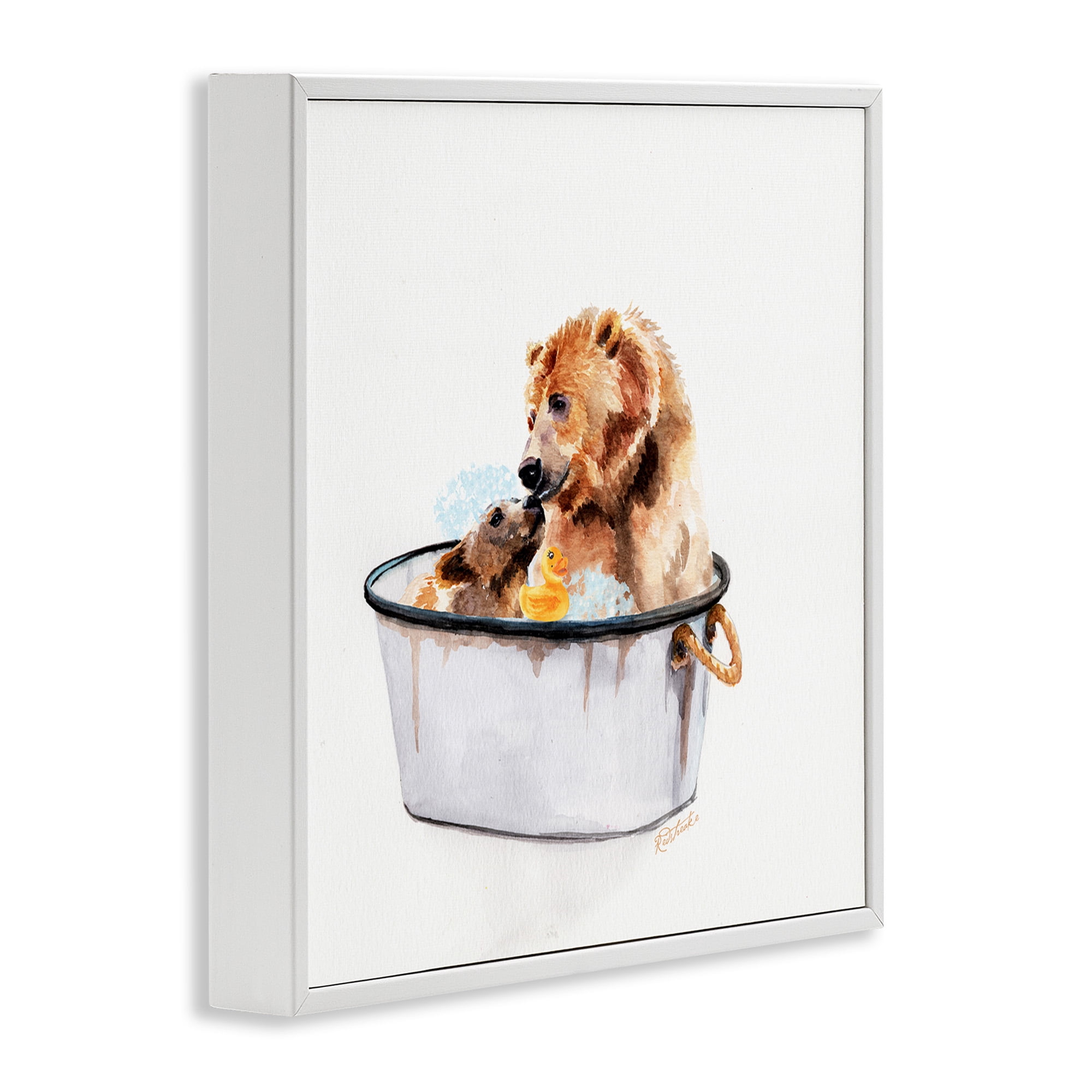 Stupell Industries Mother Bear & Cub Bathing Animals & Insects Painting White Framed Art Print Wall Art, 12 x 12