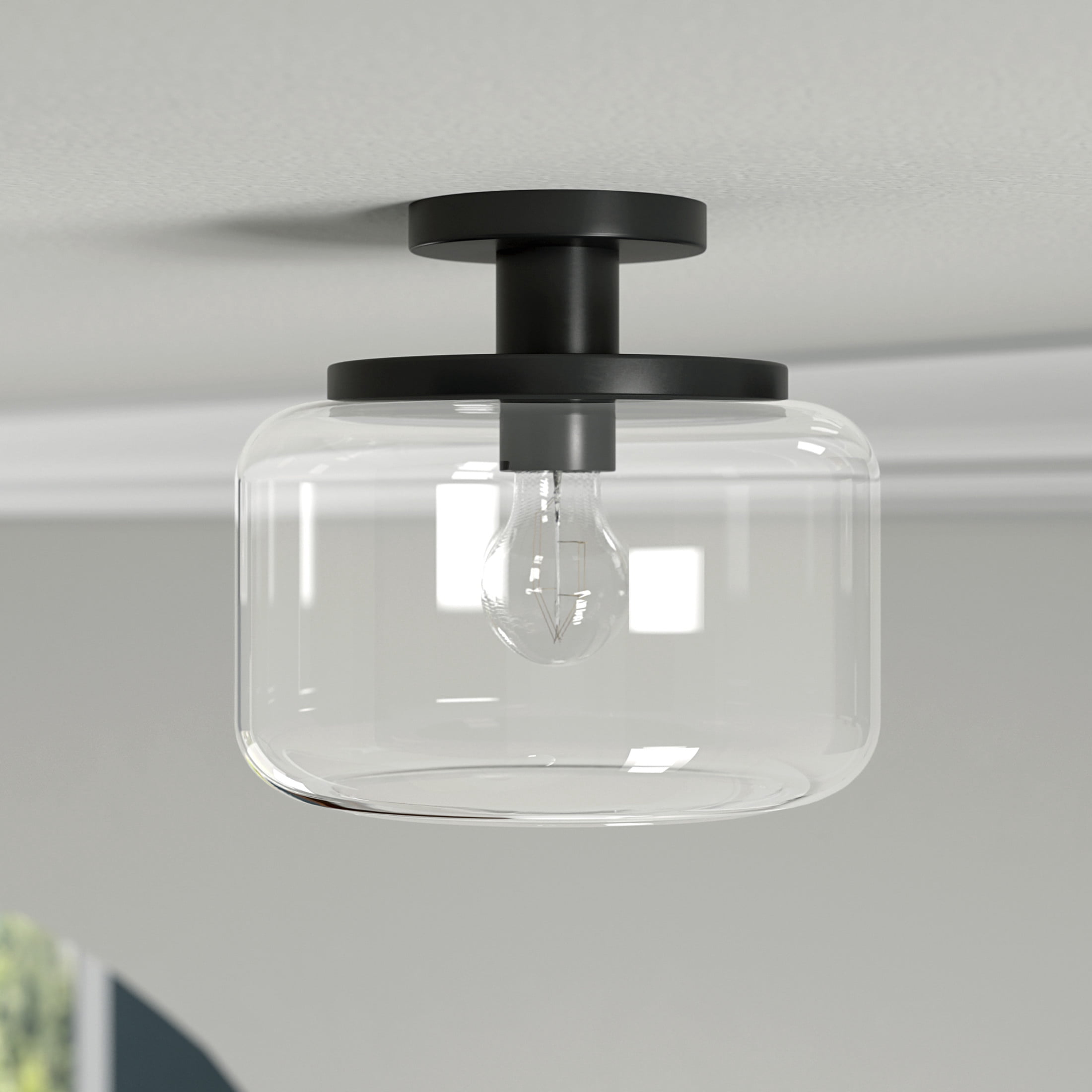 Evelyn&Zoe 11" Blackened Bronze Metal/Glass Semi Flush Mount