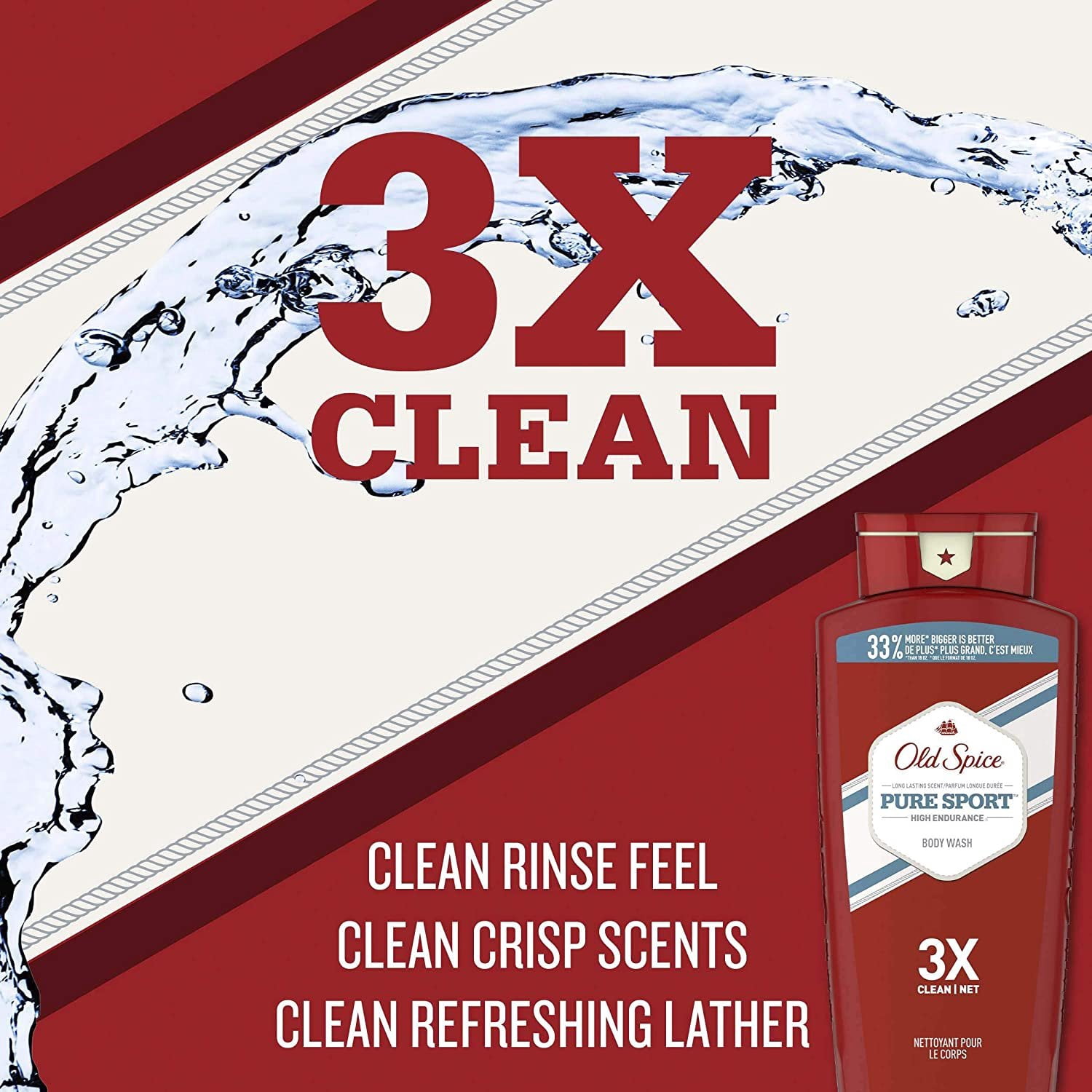 Old Spice High Endurance 3x Clean Pure Sport Scent Body Wash for Men, 18 oz