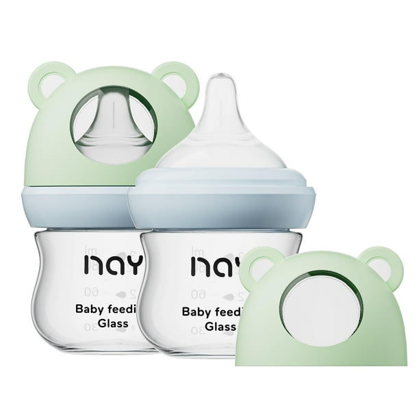 Biberón de Vidrio Natural yanyoyo para Bebé 90 ml Anti-Cólicos Pack de 2