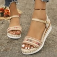 thumbnail image 2 of Rokment Womens Bohemian Ethnic Platform Wedge Sandals 2026 Beach Summer Woven Open Toe Ankle Strap Espadrilles Chunky Heeled Dressy Summer Shoes Red Size 6.5, 2 of 8