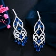 thumbnail image 2 of Dainty Silver Plated Blue CZ Bridal Long Tassel Dangling Drop Chandelier Earring, 2 of 9