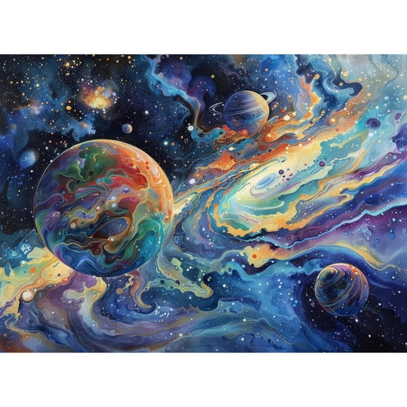 Colorful Space Planets 5D Diamond Art Painting by Number Kits for Adults DIY Paint with Round Full Drill Diamond Gems Painting Art Craft for Home Wall Decor 11.8x15.8inch