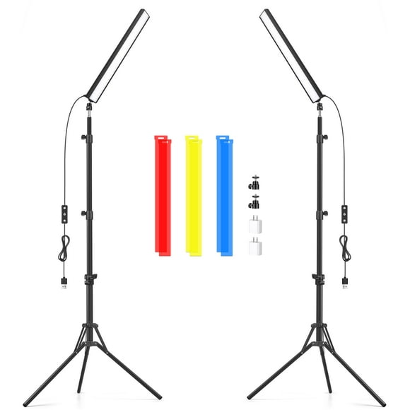 2 Pack Led Video Light Wand Stick, Obeamiu 5600K Led Photography Lighting Wand Kit with 63'' Tripod Stand/Color Filters, Studio Photo Lights for Video Recording/Streamin