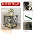 thumbnail image 3 of 1 piece Modern End Table Nightstand for Bedroom & Living Room, Tempered Glass&Natural Wood MDF Top , Industrial Style Side Table, 3 of 10