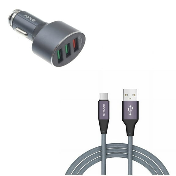 3-Port USB 42W Quick Car Charger w Charger Cord Type-C 6ft USB Cable J5M for LG G8X ThinQ, G7 ThinQ, Stylo 4 Plus, Google Nexus 5X, G8 ThinQ, G Pad X II 10.1, 5 - Microsoft Surface Go (10")