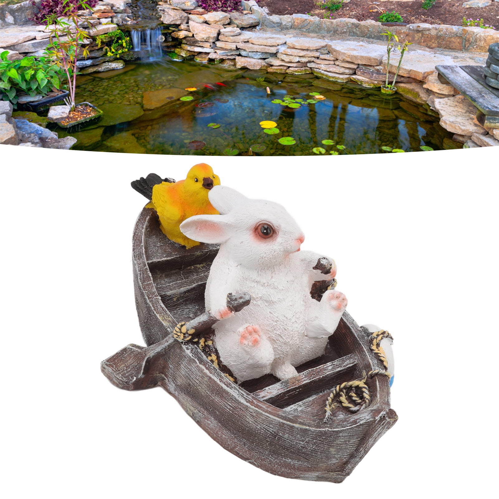 NFTIGB Boating White Rabbit Garden Statue, Floating Vivid Resin Animal Figurine (12.2 in / 31 cm) for Outdoor Pond Pool Patio Yard Landscape