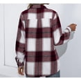 thumbnail image 2 of Camisa a cuadros para mujer, con botones, de mezcla de lana, chaqueta fina, blusa informal de manga larga con bolsillo$Camisa con capucha a cuadros para mujer, blusa a cuadros para mujer,, 2 of 2